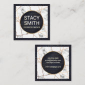 メタリックライン |大理石 |金ゴールド斑点バナー スクエア名刺 (正面/裏面)