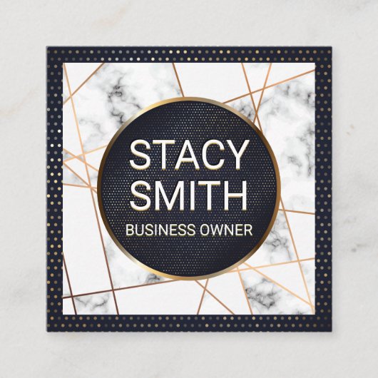 メタリックライン |大理石 |金ゴールド斑点バナー スクエア名刺 (正面)