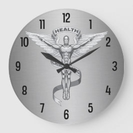 メタリックルックカイロプラクティックエンブレムロゴの壁時計 ラージ壁時計