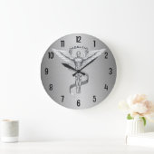 メタリックルックカイロプラクティックエンブレムロゴの壁時計 ラージ壁時計 (ホーム)