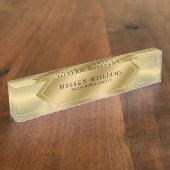 メタリックルック金ゴールド幾何デザイン デスクネームプレート (側面)