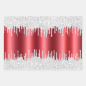 メタリックレッドクリスマスドリップグリッターコンボパック ラッピングペーパーシート (正面2)