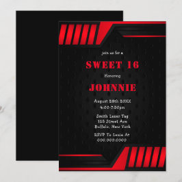 メタリックレッドブラックスウィート16バースデーパーティー招待状