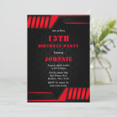 メタリックレッドブラック13thバースデーパーティー招待状 (スタンド正面)