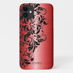 メタリックレッドブラッシュアルミニウムブラックレース iPhone 11 ケース