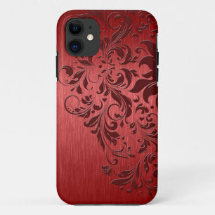 メタリックレッドブラッシュアルミニウム&ダークレッドレース iPhone 11 ケース