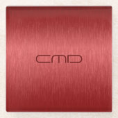 メタリックレッド背景モノグラム ガラスコースター (正面)