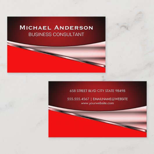 メタリックレッド銀抽象芸術 名刺 (正面/裏面)