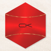 メタリックレッド、金ゴールドアクセント ペーパーコースター (正面)