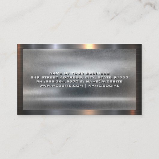 メタリック実在エテートのロゴ |金属の背景 名刺 (裏面)