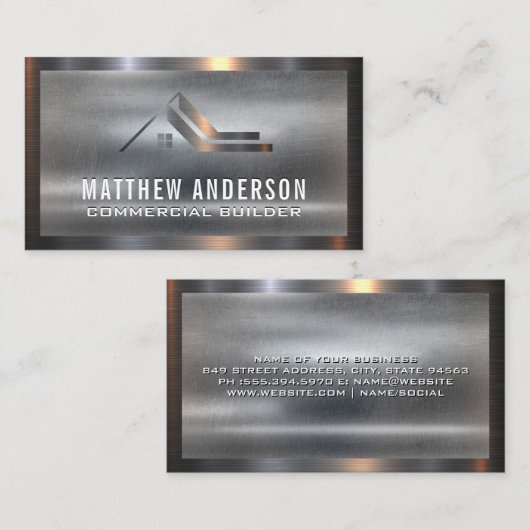 メタリック実在エテートのロゴ |金属の背景 名刺 (正面/裏面)