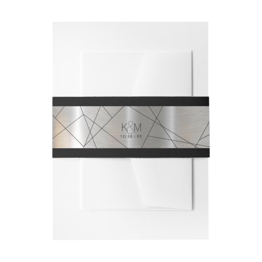 メタリック幾何学柄ウェディング Silver/Black ID648 招待状ベリーバンド (正面例)