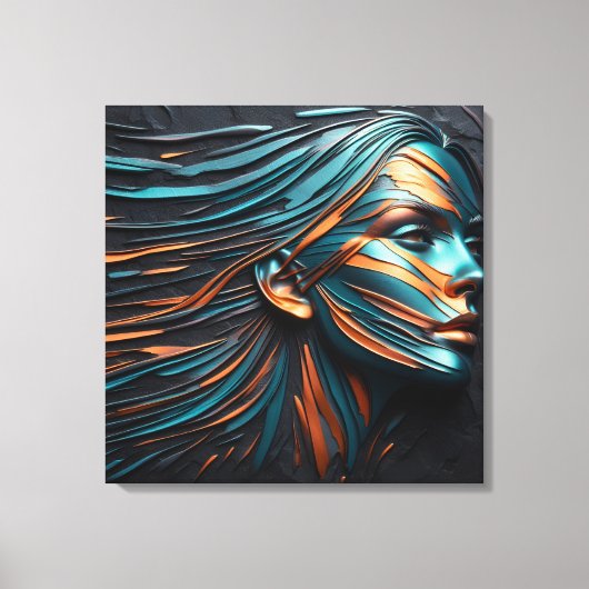 メタリック抽象芸術ウーマンの顔アート。 キャンバスプリント (正面)