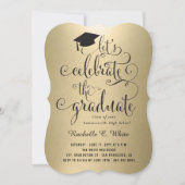 メタリック祝金ゴールドパーティーを卒業しよう 招待状 (正面)