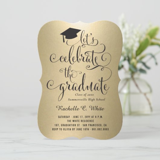 メタリック祝金ゴールドパーティーを卒業しよう 招待状 (スタンド正面)