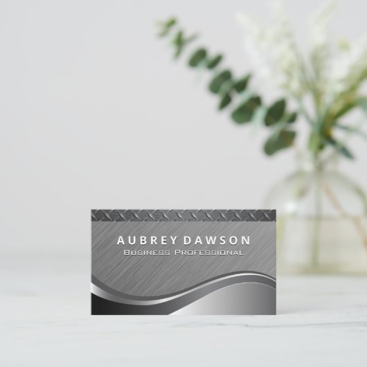 メタリック背景 | スチール 名刺 (スタンド正面)
