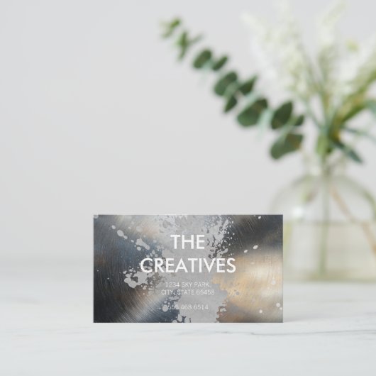 メタリック背景 | ブラシ仕上げ表現芸術的 名刺 (スタンド正面)