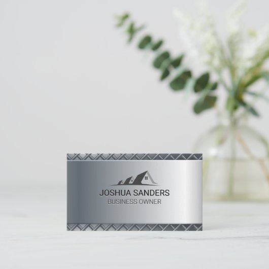 メタリック背景 |不動産仲介業者 名刺 (スタンド正面)