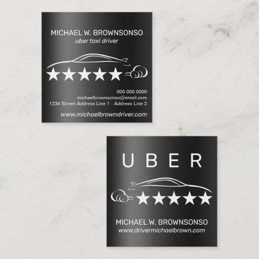 メタリック自動車サービスカーのドライバー スクエア名刺 (正面/裏面)