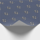 メタリック華美金ゴールドフローラブルーウィンタースター ラッピングペーパー (角)