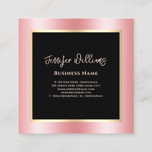 メタリック赤面金ゴールドメイクアップアーティストモダン スクエア名刺 (裏面)