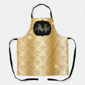 メタリック金ゴールドとグリッターグラムダイヤモンドパターン エプロン (正面)