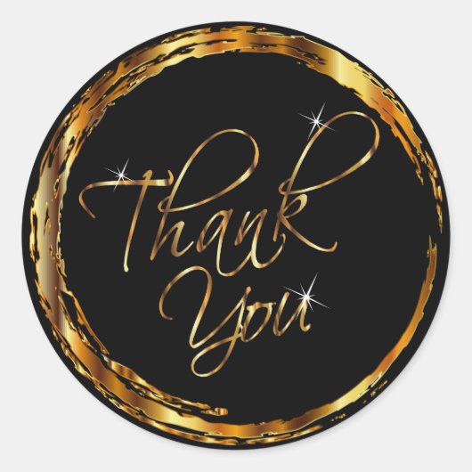 メタリック金ゴールドとブラックデザイン – ありがとう ラウンドシール (正面)