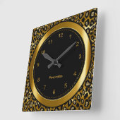 メタリック金ゴールドとブラックヒョウ柄 スクエア壁時計 (傾斜)