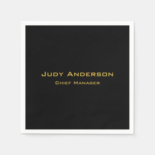 メタリック金ゴールドとブラックプロフェッショナルモダン エレガント スタンダードカクテルナプキン (正面)