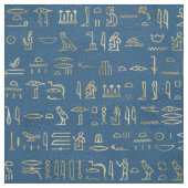 メタリック金ゴールドエジプト文字の青 ファブリック (見本)