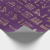 メタリック金ゴールドエジプト絵文字の紫 ラッピングペーパー (角)