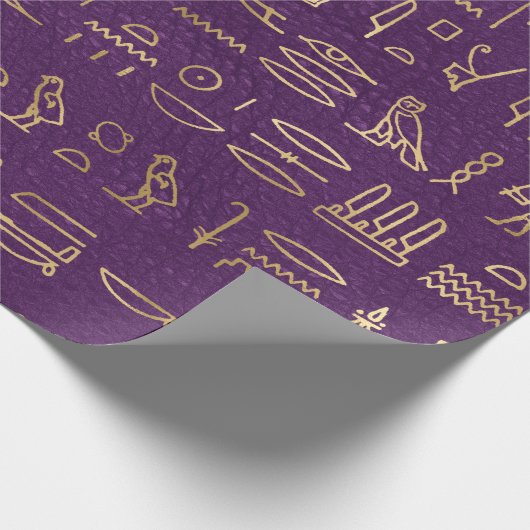 メタリック金ゴールドエジプト絵文字の紫 ラッピングペーパー (角)
