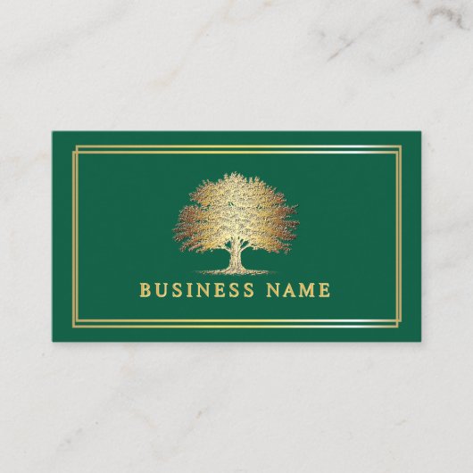 メタリック金ゴールドオールドオークエレガントツリー 名刺 (正面)