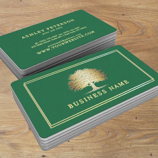 メタリック金ゴールドオールドオークエレガントツリー 名刺