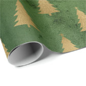 メタリック金ゴールドクリスマスツリーオングリーン ラッピングペーパー (ロールコーナー)