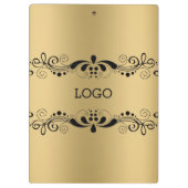 メタリック金ゴールドテクスチャ&ヴィンテージブラックフローラレース クリップボード (裏面)