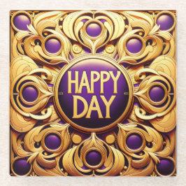 メタリック金ゴールドハッピーデイグラスコースター ガラスコースター