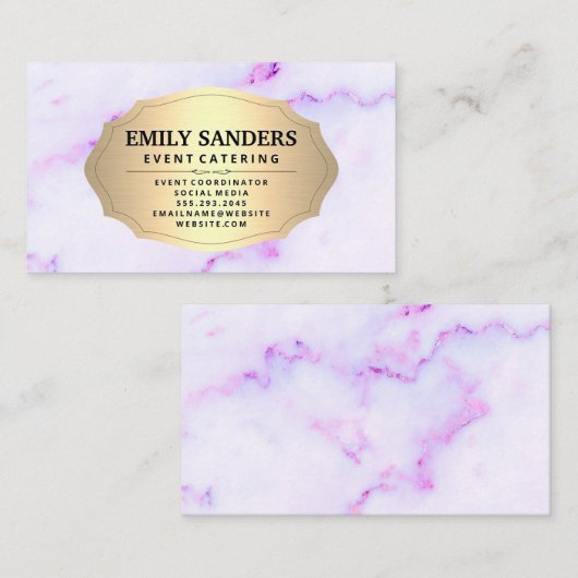 メタリック金ゴールドパープルマーブルテクスチャ 名刺 (正面/裏面)