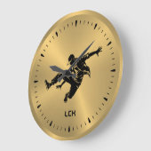 メタリック金ゴールドブラックシルエットヒップホップダンサー ラージ壁時計 (傾斜)