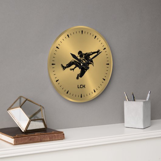 メタリック金ゴールドブラックシルエットヒップホップダンサー ラージ壁時計 (オフィス)