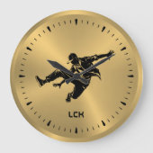 メタリック金ゴールドブラックシルエットヒップホップダンサー ラージ壁時計 (正面)