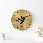 メタリック金ゴールドブラックシルエットヒップホップダンサー ラージ壁時計 (ホーム)