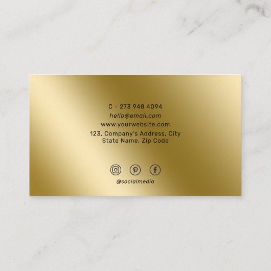 メタリック金ゴールド光沢のあるミニマリストソーシャルメディアのアイコン 名刺 (裏面)