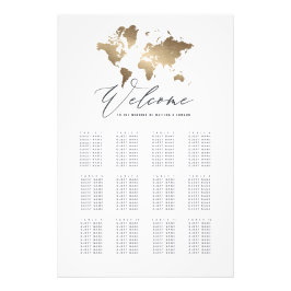 メタリック金ゴールド結婚世界地図の座席計画 フォトプリント           