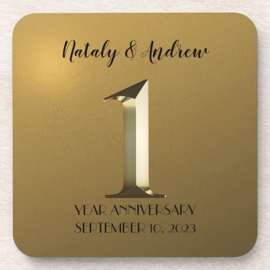 メタリック金ゴールド結婚1周年 コースター (正面)