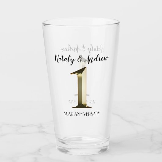 メタリック金ゴールド結婚1周年 タンブラーグラス (正面)