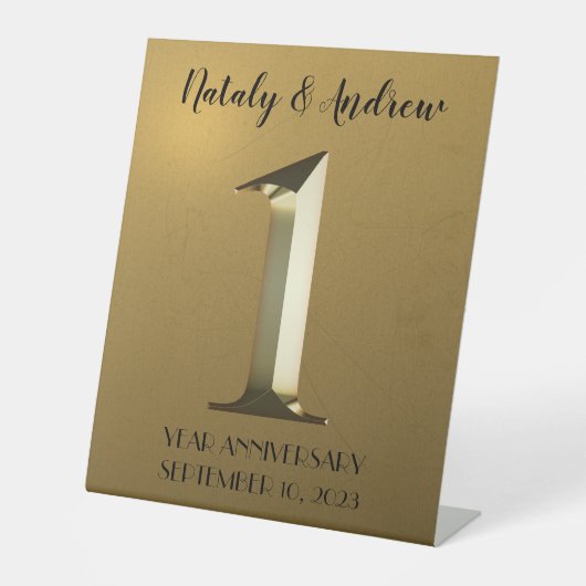 メタリック金ゴールド結婚1周年 台座サイン (正面)