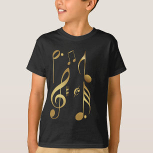 メタリック金ゴールド音楽ノート Tシャツ