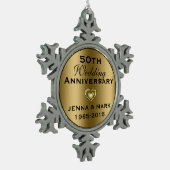 メタリック金ゴールド50結婚周年オーナメント スノーフレークピューターオーナメント (左)