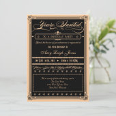 メタリック金ゴールド&ブラックファンシーバースデーパーティー 招待状 (スタンド正面)